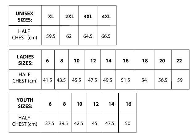 singlet size chart