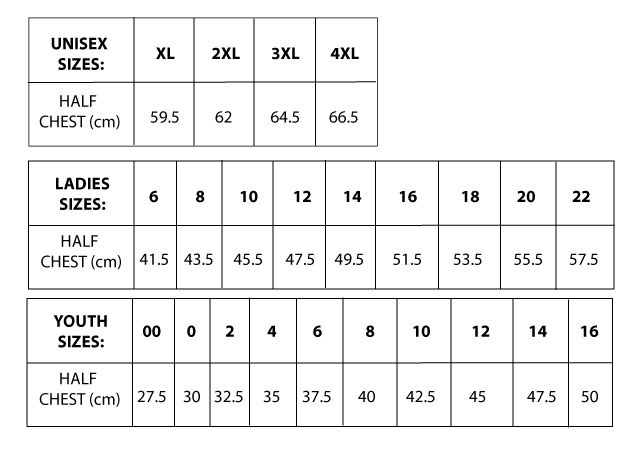 t shirt size chart